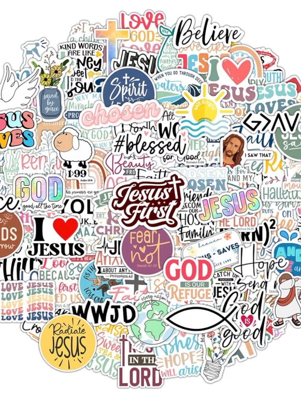 (15) Inspirational Jesus Sticker Pack - Colorful Faith-Themed Designs